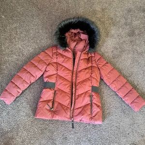 Calvin Klein Double Zipper Burgundy Winter Puffer Quilted Jacket